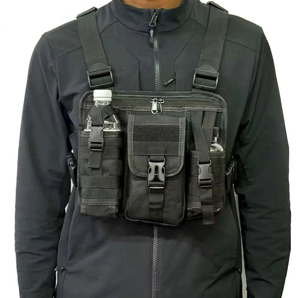 Outdoor multi-pocket tactical sports bag, crossbody storage tool bag, trendy brand layered men's chest bag