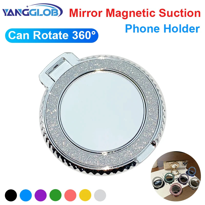 Luxury Diamond Patterned Magnetic Back Sticker 360° Rotating Mirror Magnetic Phone Holder Suitable for Various Phone Models