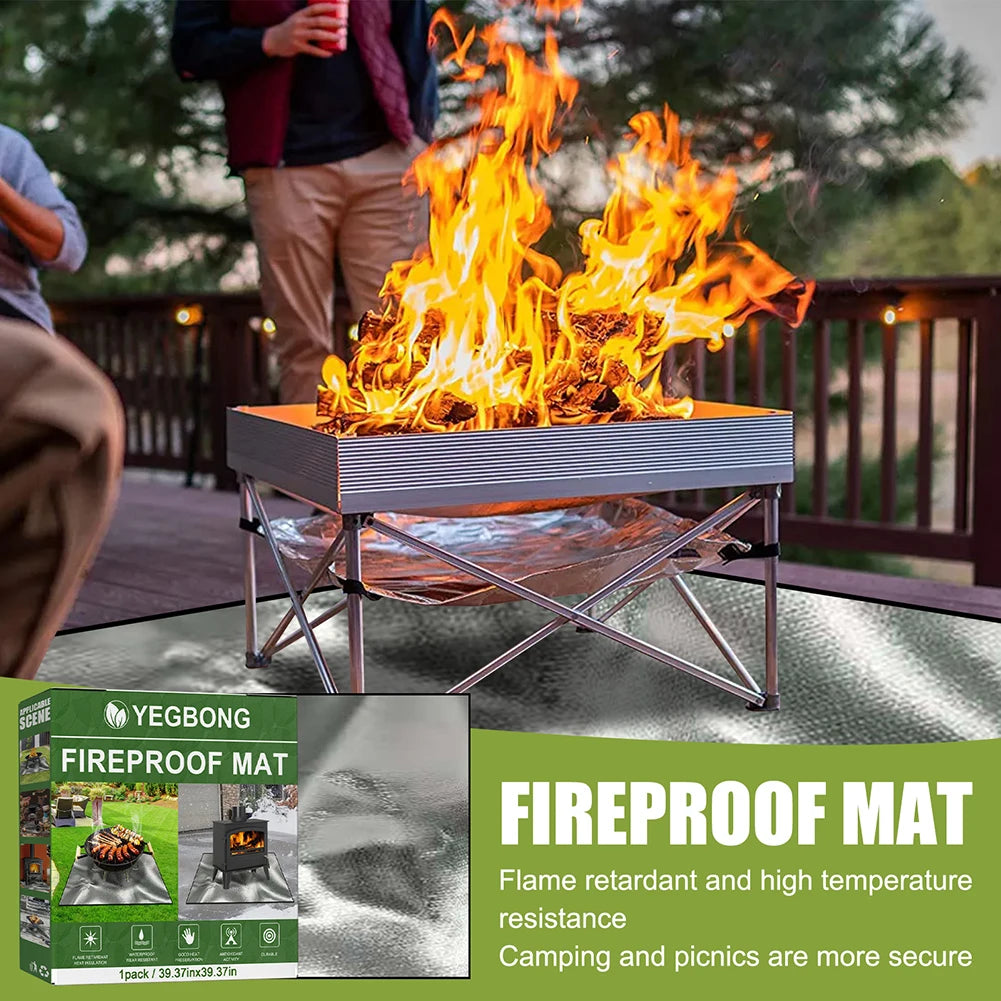 100cmx100cm Grill Mat Heat Resistant Fire Retardant Base Pad Easy To Clean Large Fire Pit Mat for Grass Outdoor for Deck Patio