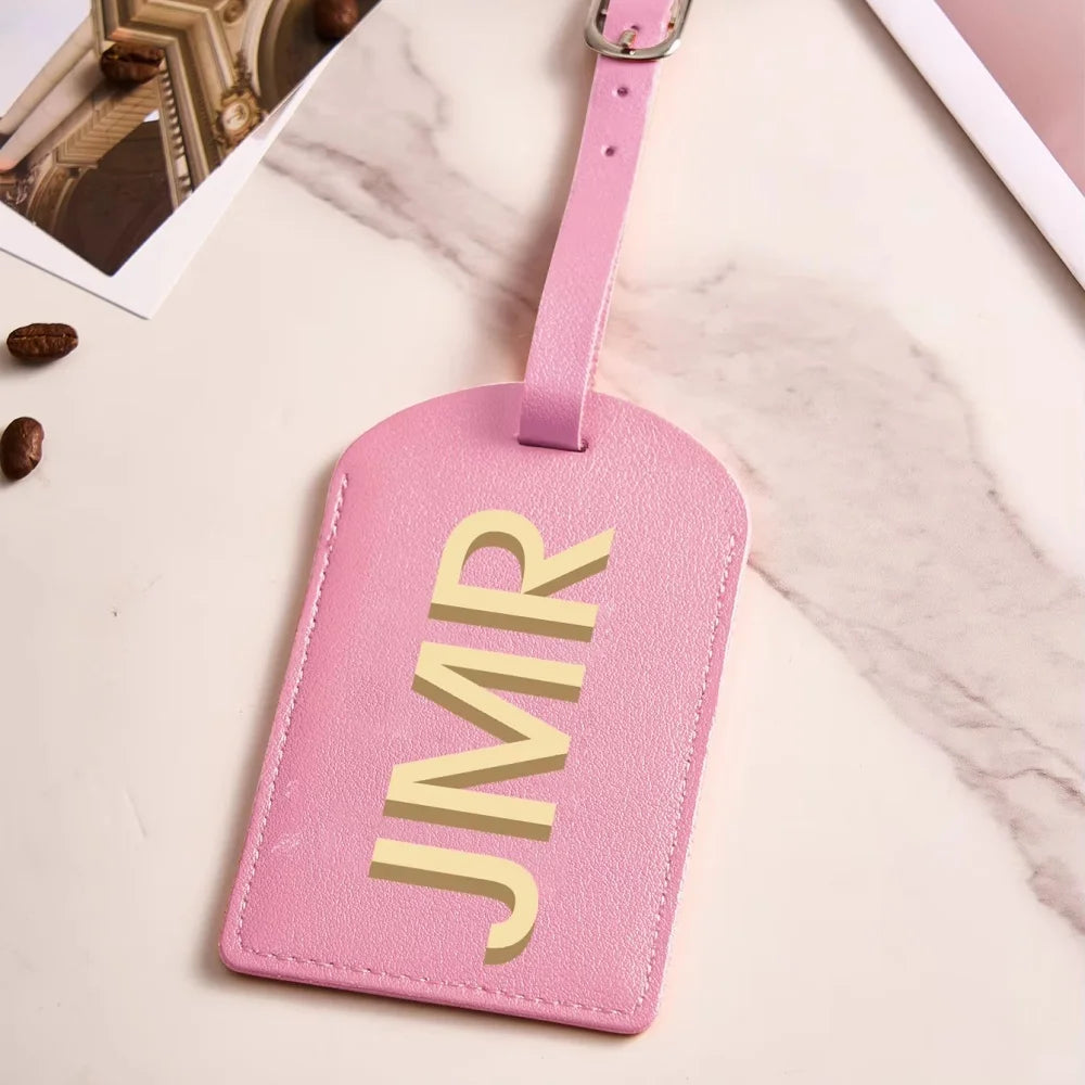 Customized Initial PU Leather Luggage Tag, Personalized UV Printed Letter Suitcase ID Label, Travel Gift for Women Men