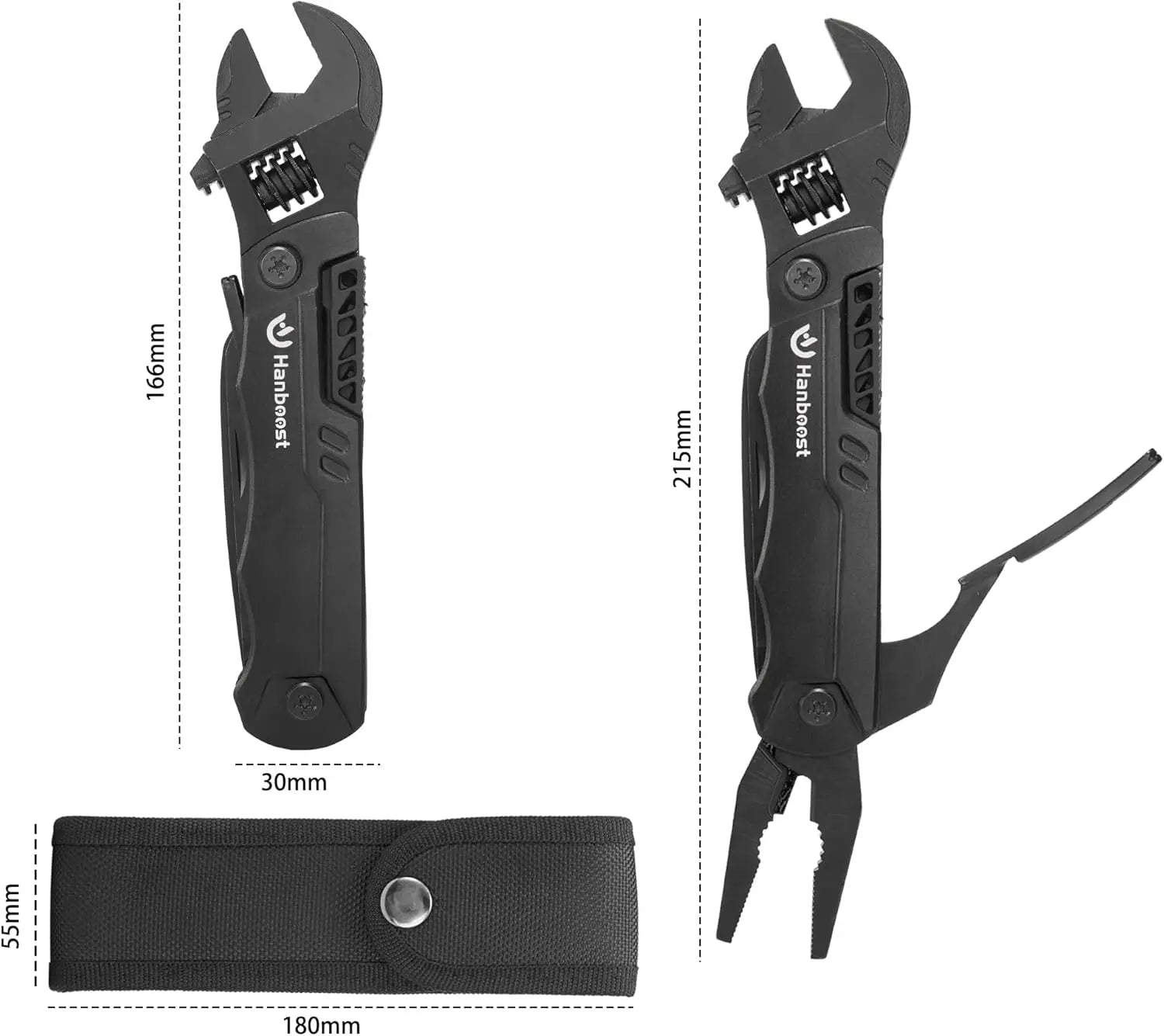 Hanboost Multitool Wrench 19 In 1 Multipurpose Camping Gear Pocket Size Adjustable Wrench with Pliers, Wire Cutter, Cutting Saw,