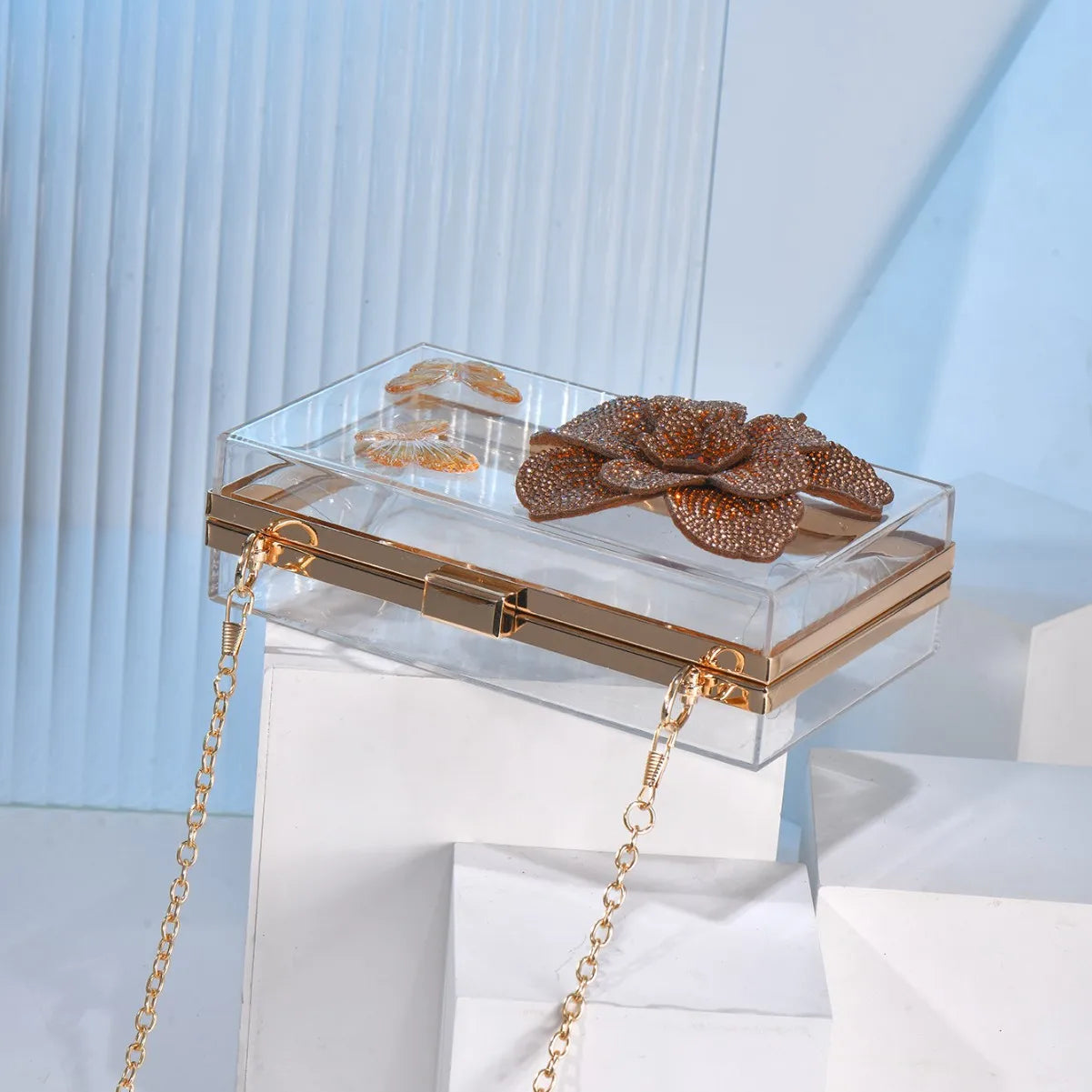 New transparent women's bag rhinestone celebrity high-end banquet clutch bag shoulder messenger chain party dinner bag