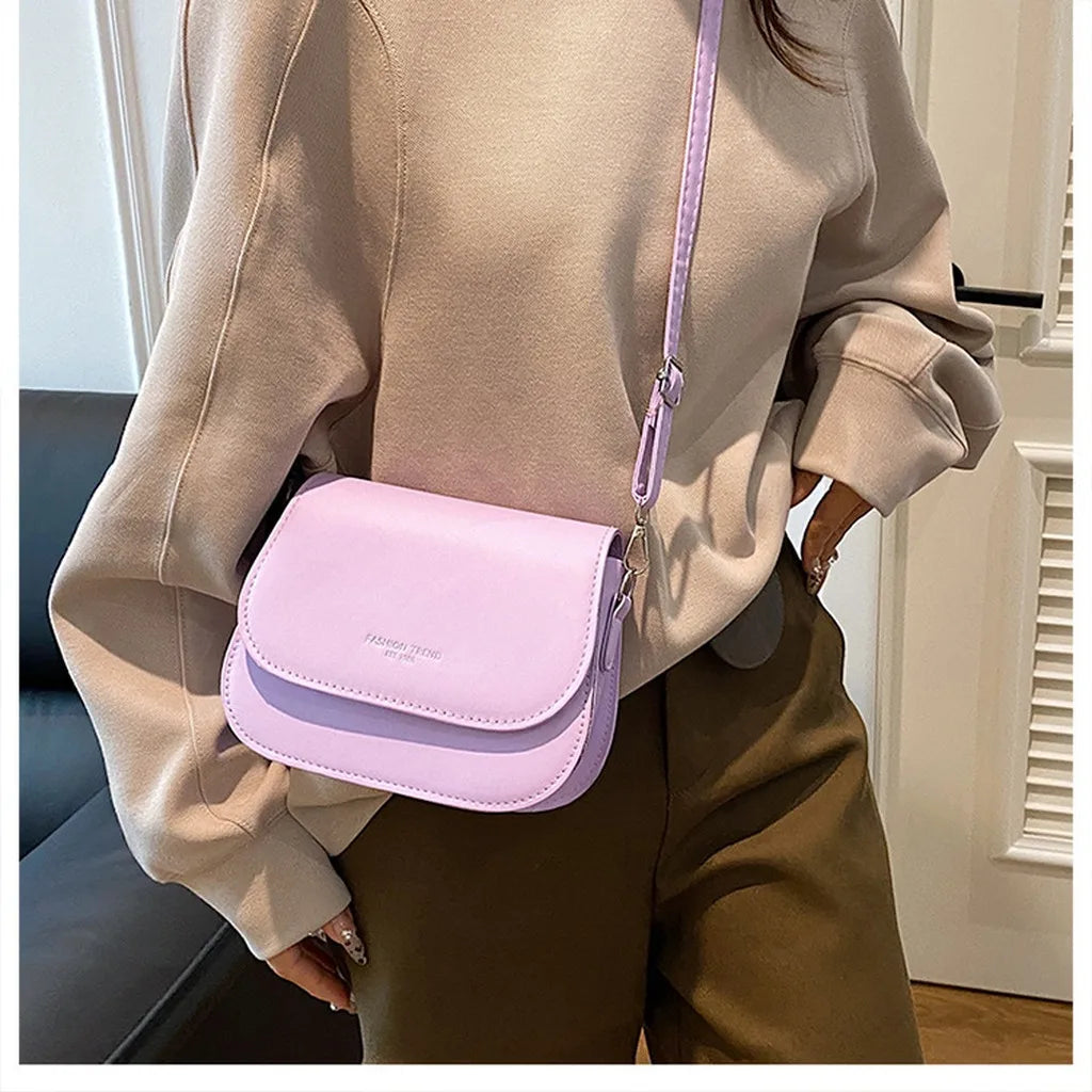 2026 New Fashion Saddle Shoulder Bag Women PU Leather Crossbody Bag Simple Solid Color Flap Messenger Bag Fashion Handbags Pouch