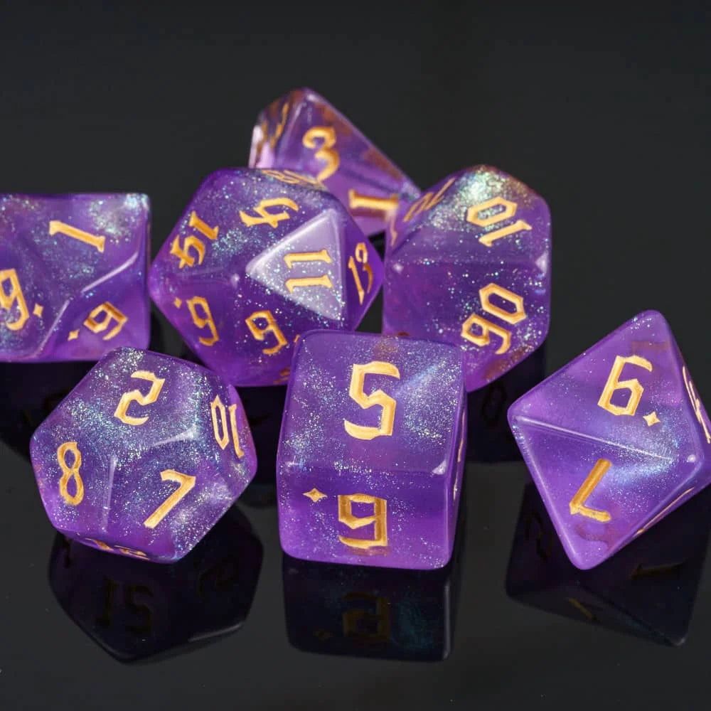 DND Glitter Dice Set 7Pcs/Set Sickle Font D4 D6 D8 D10 D% D12 D20 Polyhedral Dice for Dungeons&Dragons Role Playing Board Games