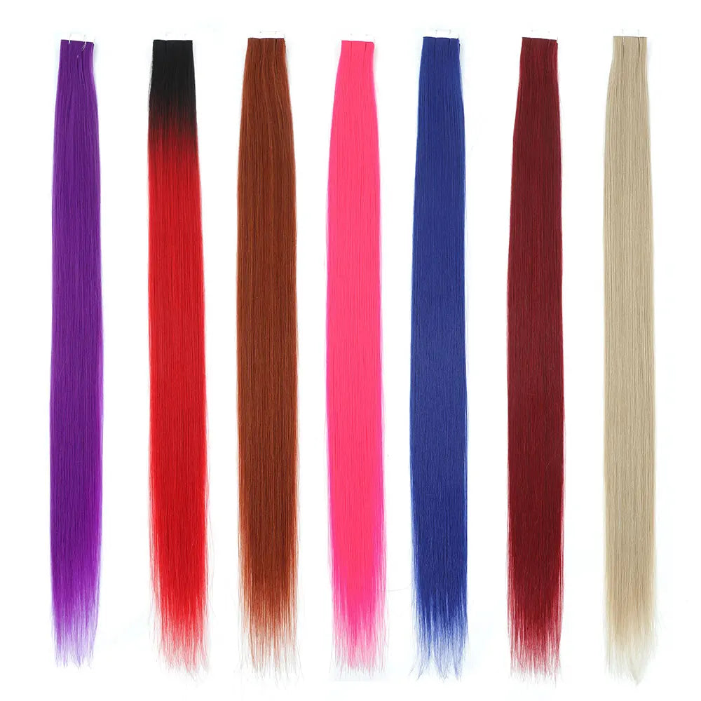 26" Straight Tape In Hair Extensions 20pcs 50 Grams Heat Resistant Fiber Colored Tape In Hair Double Sided Adhesives Hair