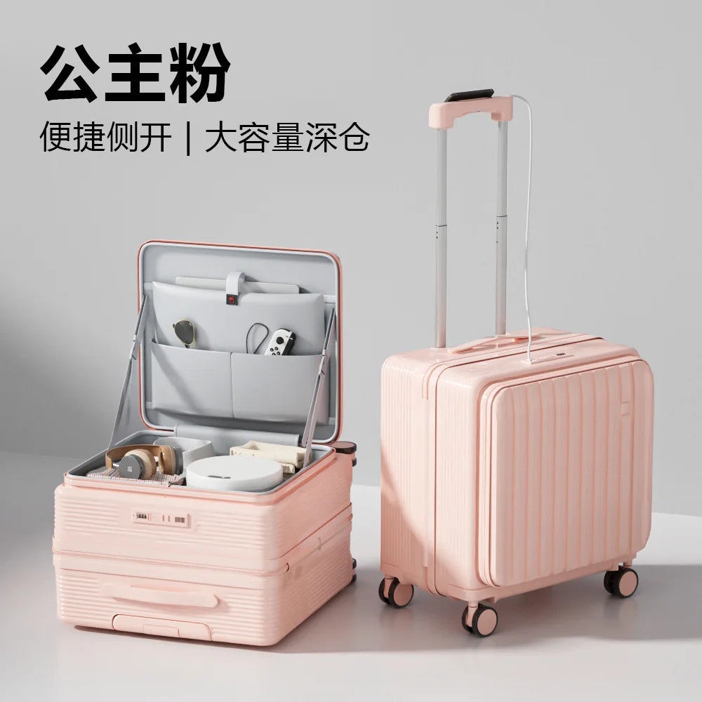 18 Inch Trolley Case With Wheels Travel Suitcase Boarding Case Mini Password Box Suitcase With Cup Holder Rolling Luggage Bag