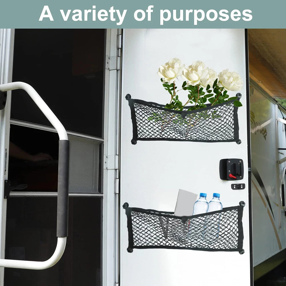 2PCS Stretchable Cargo Net Pocket Trunk Side Elastic Storage Mesh Bag Car Interior Supplies RV Accessories 25*60CM