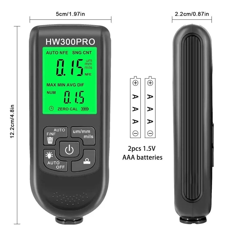 Professional Car Paint Thickness Gauge HW300PRO Automatic Digital Fe NFe Measure Automotive Film Meter Upgrade Tool