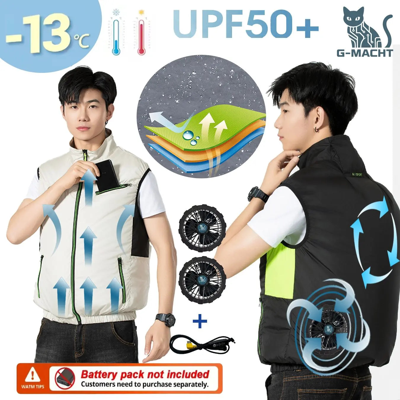 G-MACHT Summer Breathable Wearable Cooling 2-3-4Fans Vest Ice Cooling Air Conditioner Clothes For Outdoor Fishing Heat Resistant