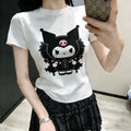 Short-Sleeved T-Shirt Kuromi Women's 2026 New Summer Sanrio Printed Senior Age-Reducing Tops Cotton White Cartoon Print Cute