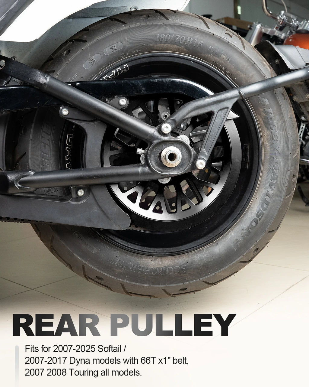 Rear Wheel Drive Belt Pulley 66T 1" Spoke for Harley 2007-2025 Softail, 2007-2017 Dyna, 2007-2008 Touring