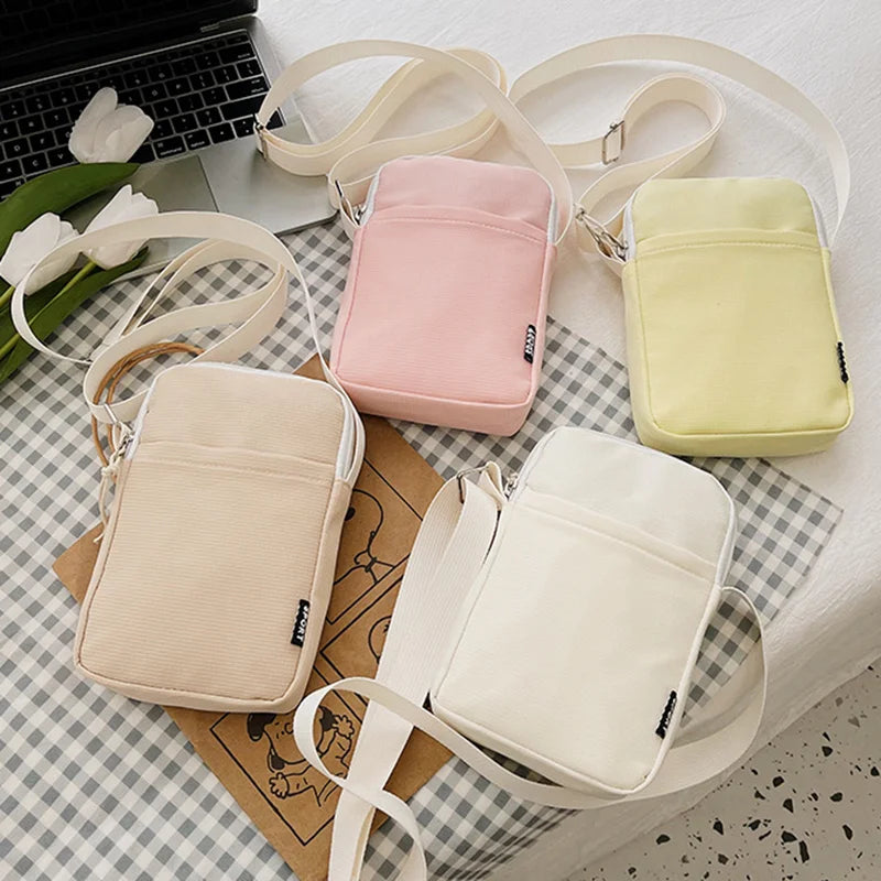 New Fashionable Mini Phone Pouch Square Vertical Tote Bag Simple Shoulder Bag Portable Lightweight Canvas Coin Crossbody Bag