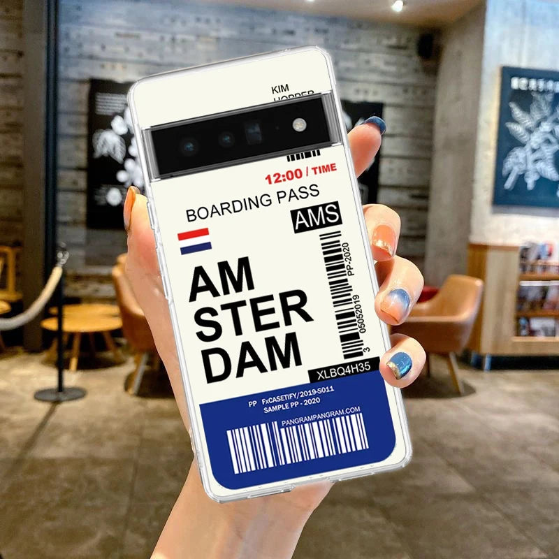 World City Travel Ticket New York Phone Case For Google Pixel 9 Pro XL 8 7 6 Pro 8A 7A 6A 5 4 5A 4A 3A XL 5G Soft Clear Cover