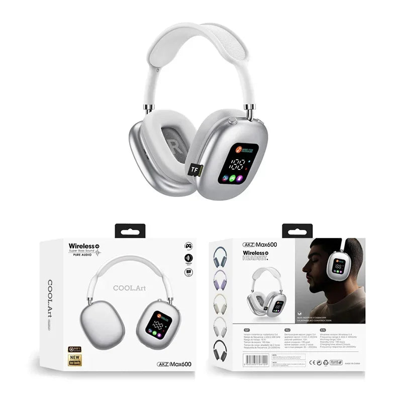 Wireless Headphone AKZ MAX600 Noise Cancelling Headphones Can Use Memory Card Hybrid With Touch Control LED Screen
