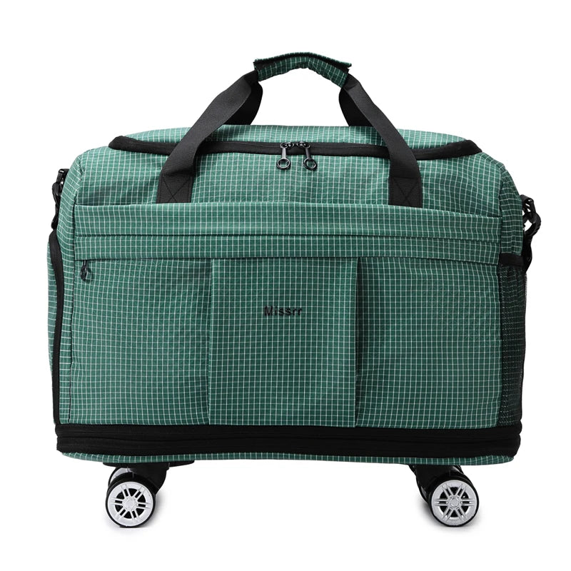 Large Capacity Double Expandable Rolling Travel Bag Oxford Foldable Wheeled Duffle Multi-purpose Commute Luggage Storage Handbag