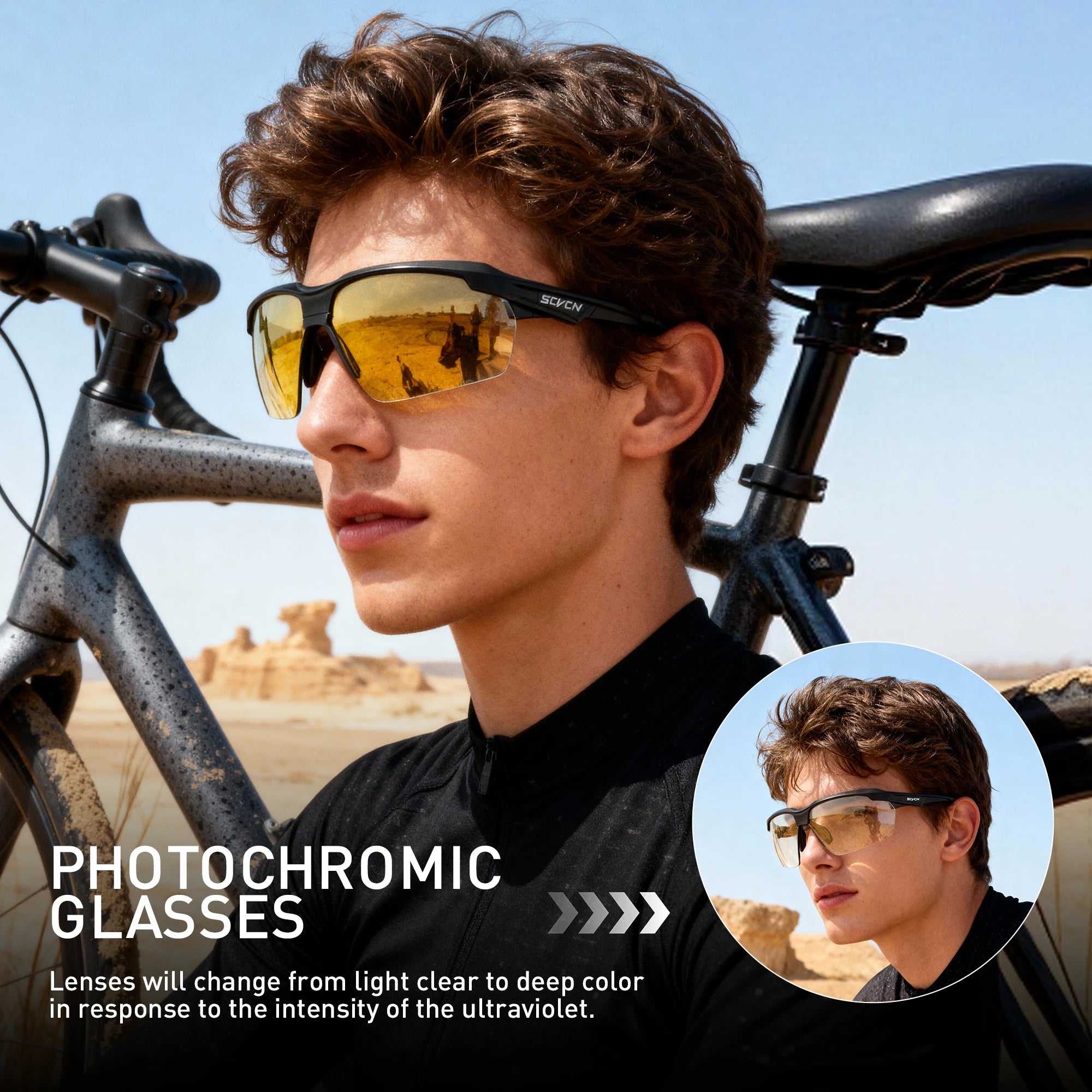 SCVCN Color Photochromic Cycling Glasses Explosion Proof Hunting CS War Game Eyewear Fashion Outdoor Airsoft Shooting Glasses
