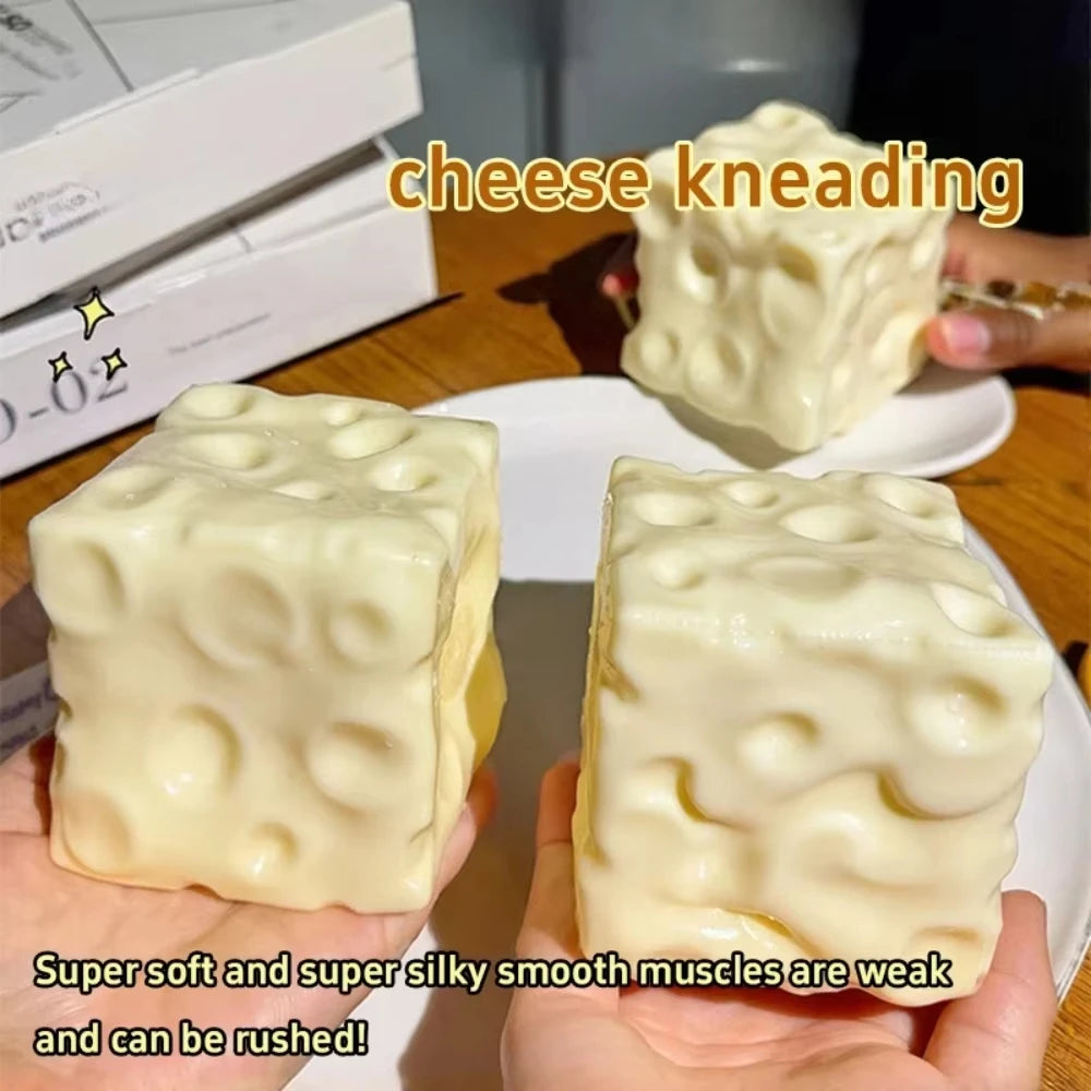 1Pc Jumbo Cheese Cube Stress Ball Big Cheese Shapeable Squeeze Ball Non-Bounce Fidget Toy ASMR Sensory Anti-Stress Festival Gift