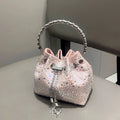New Tassel Women's Shoulder Bags Metal Ring Diamond Bucket Bag Shiny Drawstring Handbag Tote Chain Crossbody Bags Evening Clutch