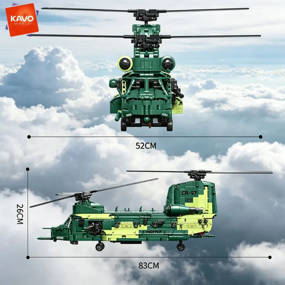 KAVOWORLD 1826PCS Chinook Tandem Rotor Transport Helicopter Building Blocks Model Toy Bricks Toys Ideal Gift for Military Fans