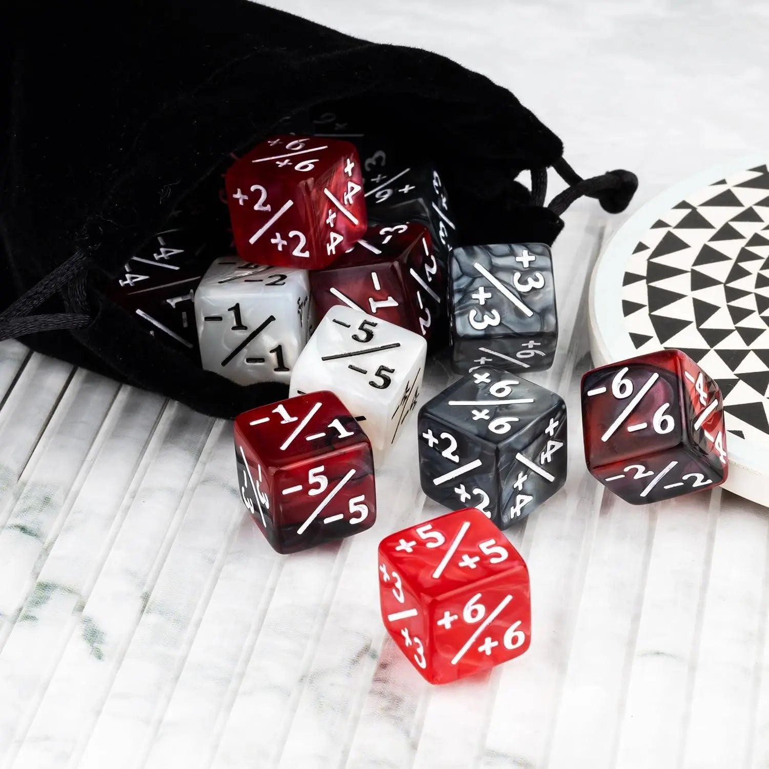 48 Pieces Magic Counter Dice Plus 1 MTG Counters Dice Set Marble Life Buff Tokens D6 Dice Compatible with Magic The Gathering