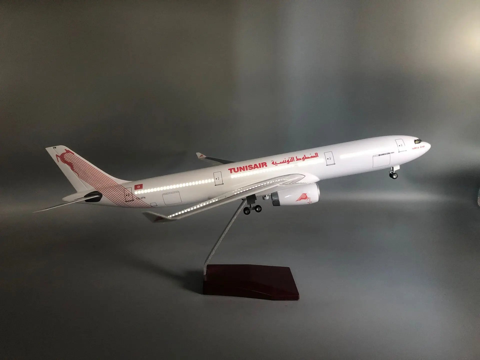 47cm Model Airplane TUNISAIR a330 Resin Scale Plane Model with Landing Gear Wheels Light(Touch or Sound Control) Collected Gift