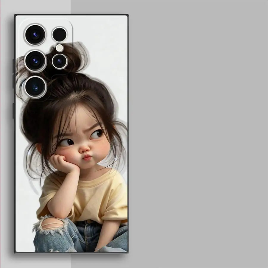Case for Samsung Galaxy S26 S25 Ultra S20 Note 20 Ultra 8 9 10 S23 S21 FE S10 S9 S24 Plus Funda Phone Cover Cartoon Girl
