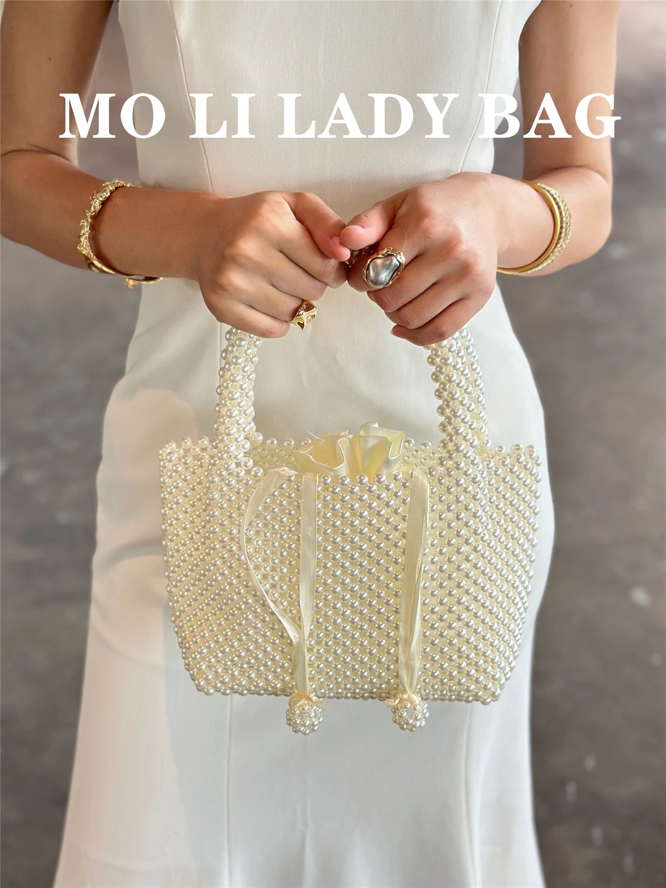 2026 Fairy Pearl Handbag Summer Name Lady Handwoven Beaded Basket Handheld Crossbody Bag Women Open Top Style