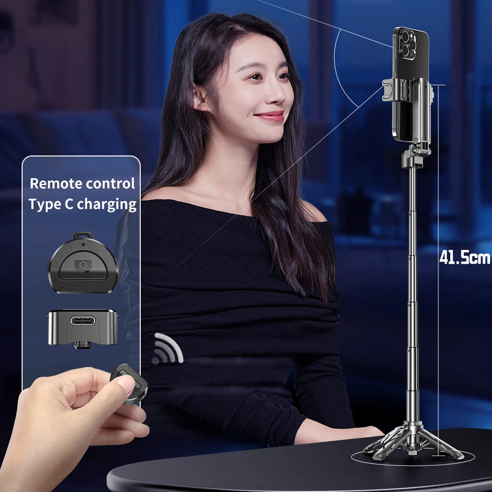 Portable Bluetooth Selfie Stick Tripod with Remote, Foldable Phone Holder Stand for iPhone & Smartphones, Mini Keychain Design