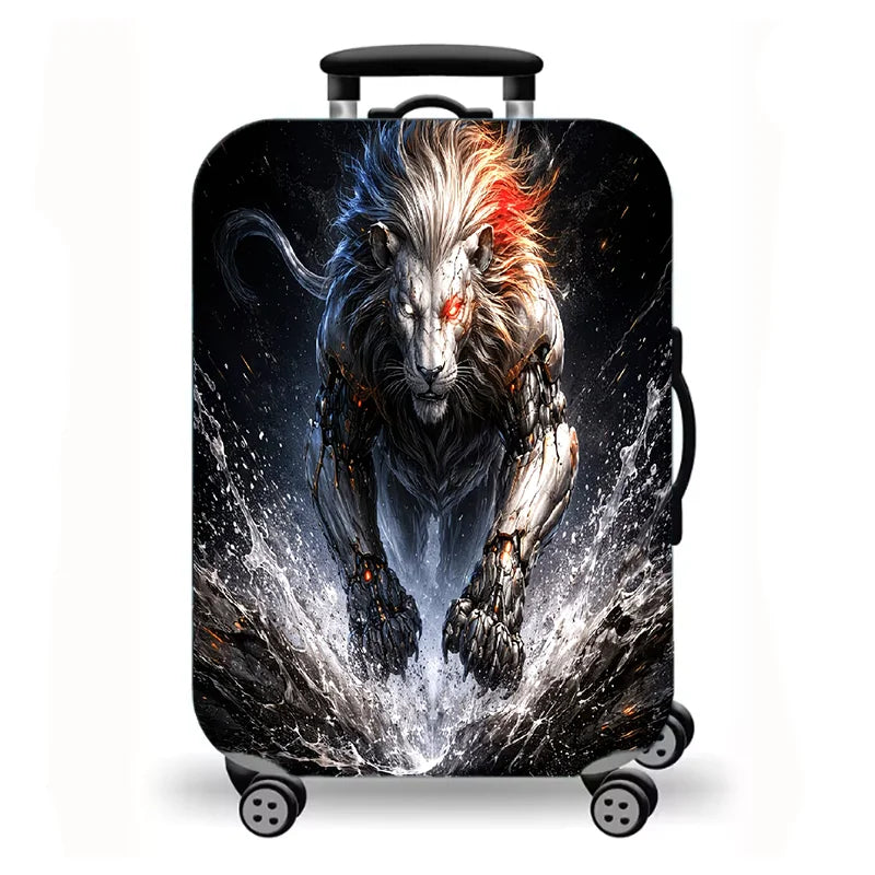 Luggage Cover, Fantasy Wolf Lion Tiger Fire Ice Print Stretch Suitcase Protector, Washable Anti-Scratch Travel Baggage Cover