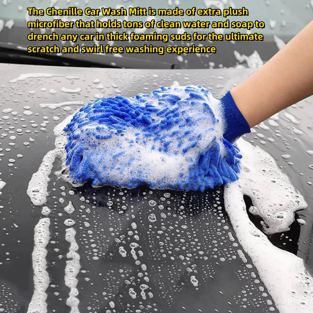 Double Sided Chenille Car Wash Gloves Microfiber Cleaning Gloves Highly Absorbent and Won T Damage Car Paint Car Washing Tools