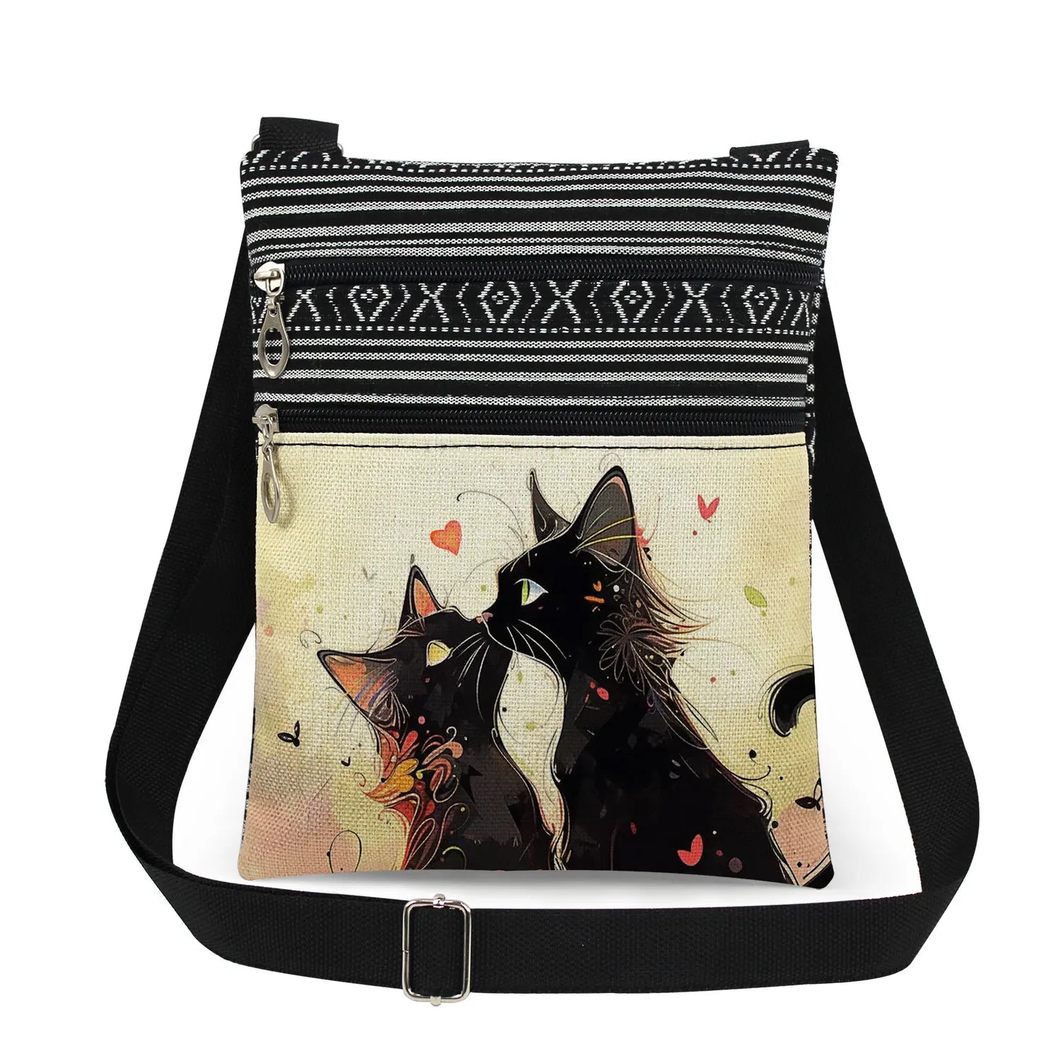 Cute Cartoon Black Cat Print Crossbody Bags Shoulder Bags For Women Daily Travel Portable Small Messenger Bags Catkeeper Gift