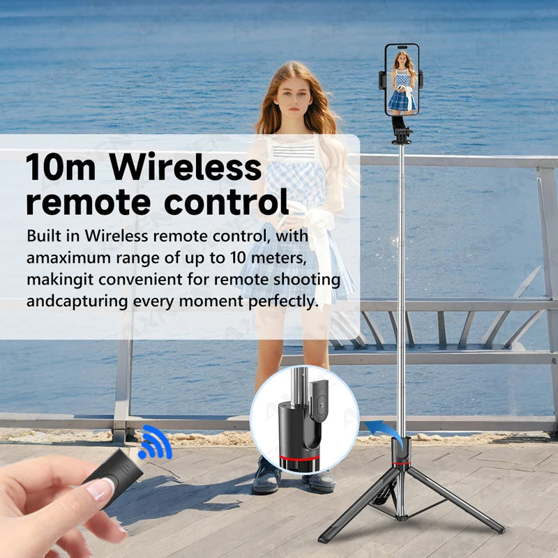 AXNEN F15 Extendable Selfie Stick Tripod 1717mm Stand for Cell Phone Removable Bluetooth Remote 360° Rotation Fill Light Option