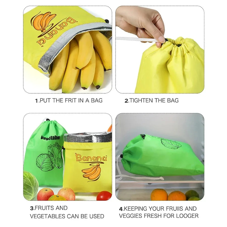 Fruit Vegetables Storage Bag Insulated Shockproof Fresh Keeping Drawstring Pouch for Lettuce Banana Preserve Organizer