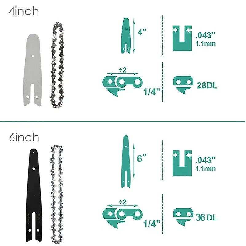 4/6/8 Inch Saw Bar 28/36 Knots Electric Chain Saw Accessories Replacement Chain Guide Mini Steel Chainsaw Garden Cutting Tool