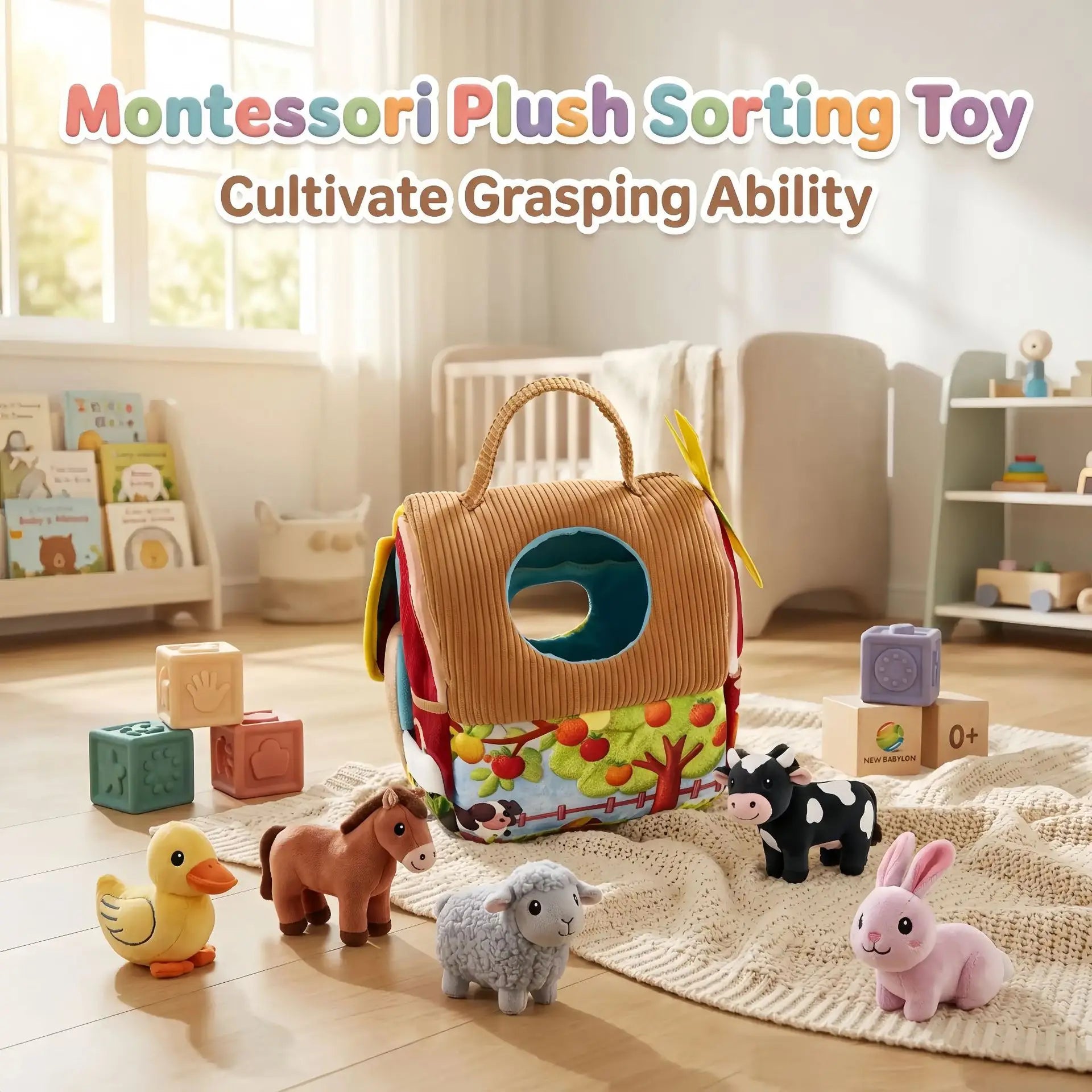 Portable Soft Plush Barn Farm Animals Baby Toys with Sound Montessori Toys Early Education Sensory Toy Boy Girl Birthday Gifts