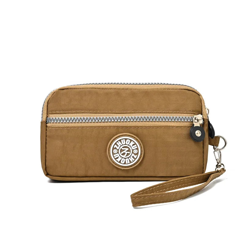2026 New Clutch Women's Bag Three-Layer Zipper Mini Nylon Cloth Solid Color Mobile Phone Bag Coin Purse