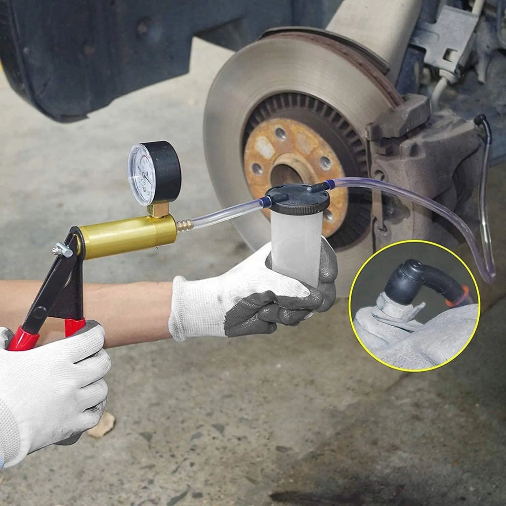 2 in 1 Automotive Handheld Vacuum Pump Brake Bleeder Kit for Motorcycle 16 pcs Brake System Bleeding Tools with Gauge Adapters