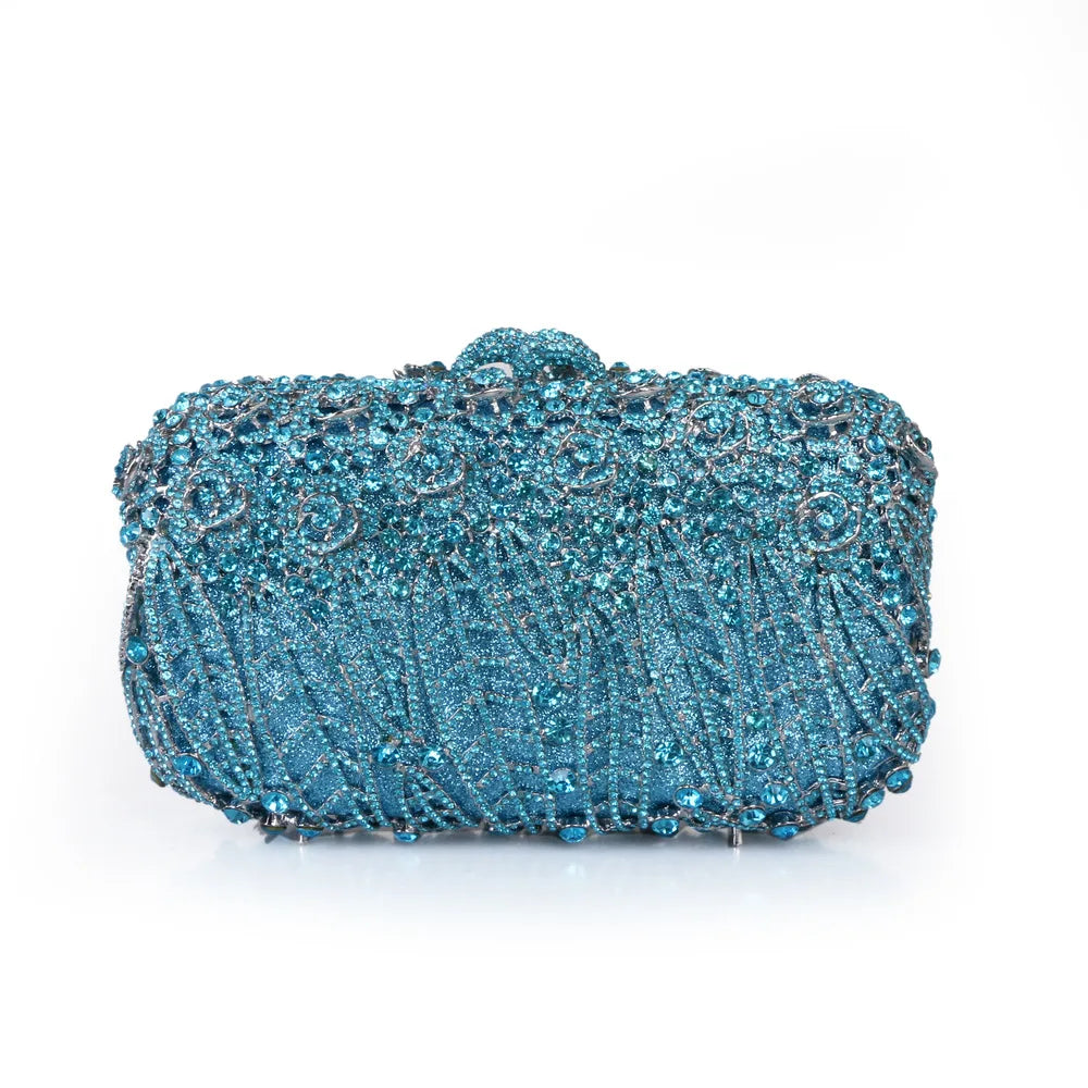 Full Stones Flower Party Box Clutch Purple/green Crystal Evening Bag Wedding Bridal Minaudiere Handbags Chain Women Bag