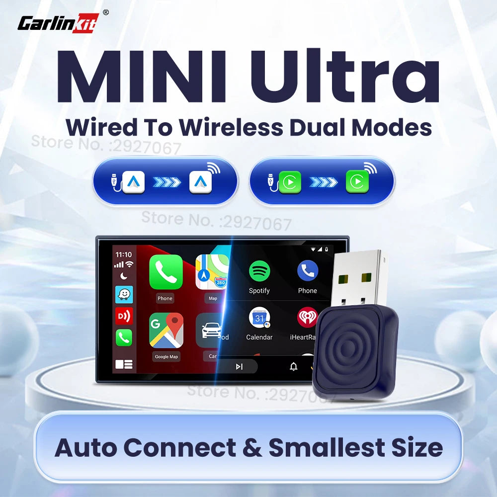 CarlinKit Mini Ultra Wireless CarPlay Adapter Android Auto USB Dongle Dual Mode Plug and Play for OEM Car Seamless Connection