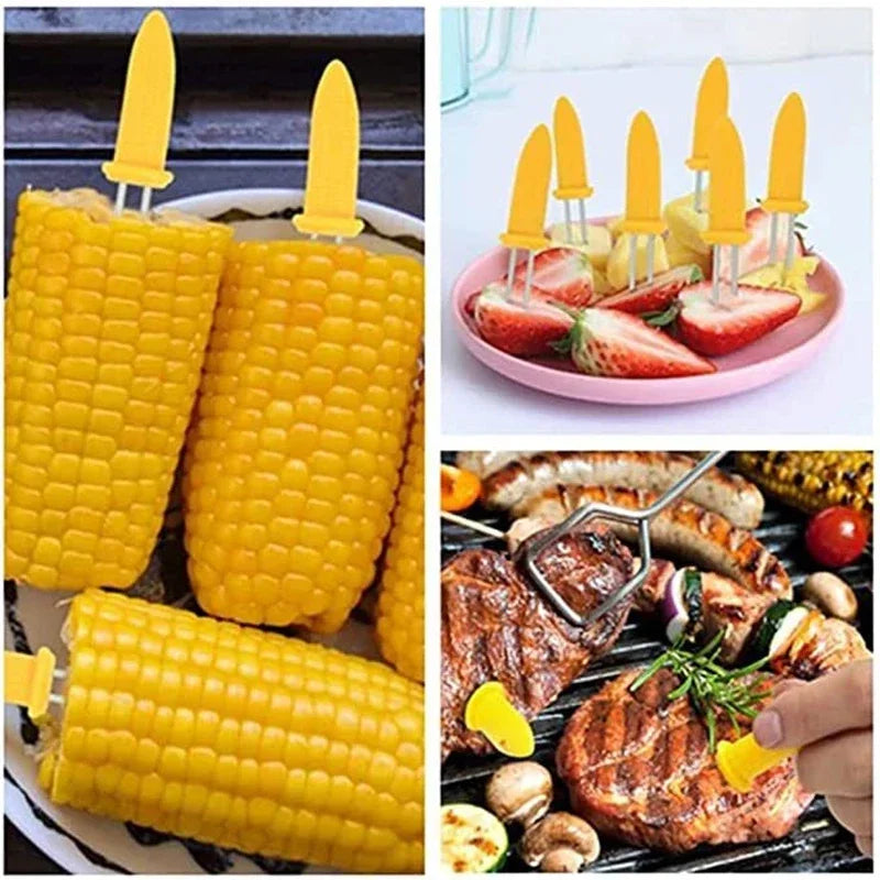 10PCS Corn On The Cob Skewers - Stainless Steel Fork Holders for Outdoor Camping Barbecue Fruit