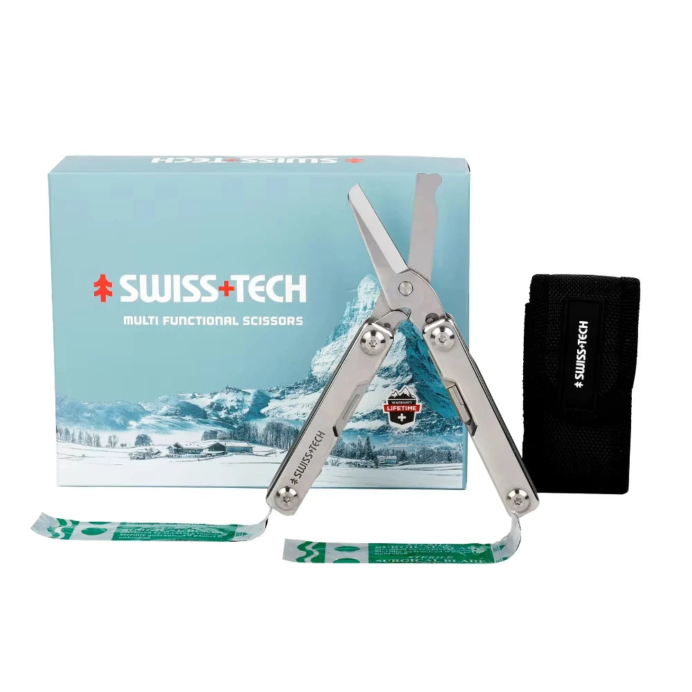 SWISS TECH 9 In 1 Rescue Survival Scissors Folding Knife Outdoor EDC Mini Multitool Keychain Multi Tools Window Breaker