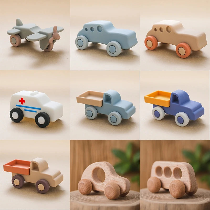 1PCS Silicone Car Building Block Toy Boys And Girls 0-12 Months Teething Toys Baby Hands Montessori Toys Children Christmas Gift