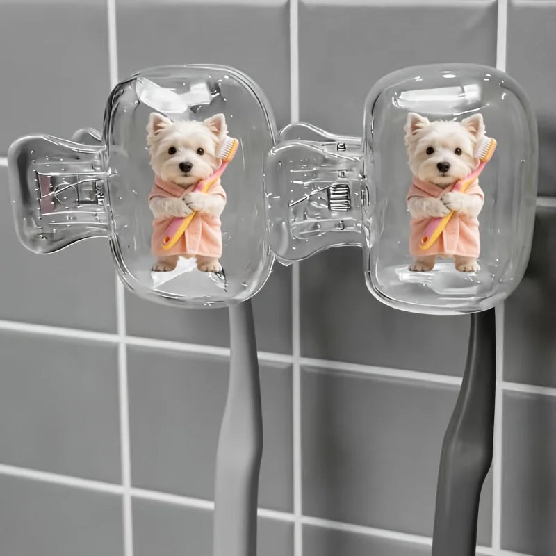 2pcs Cute West Highland Terrier Portable Dustproof Odorless Pattern Print Toothbrush Case for Travel with Ventilation Holes Gift