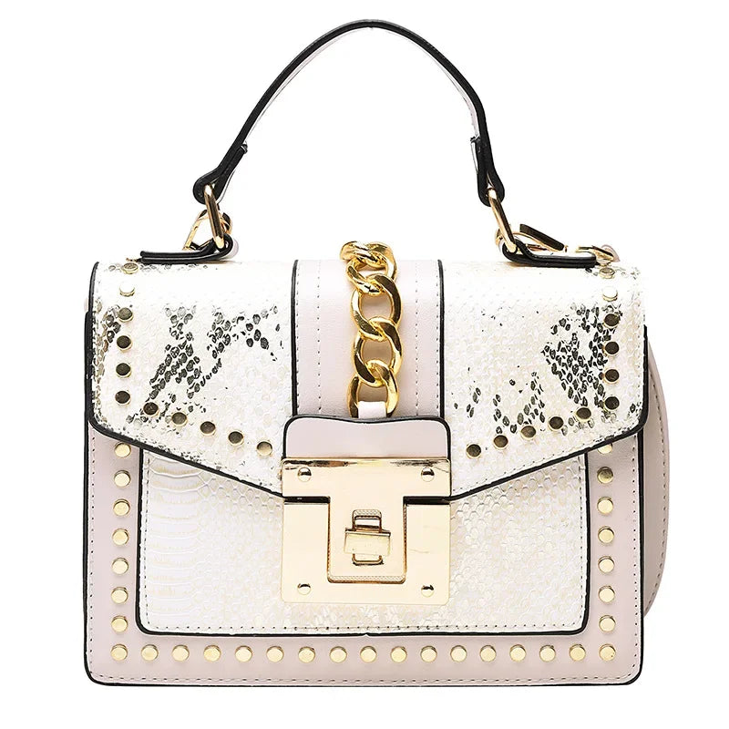 Rivet Snake Pattern Bags for Women 2023 New Luxury Handbags Retro Fashion Western Style Multi-layer Casual Women Crossbody Bag