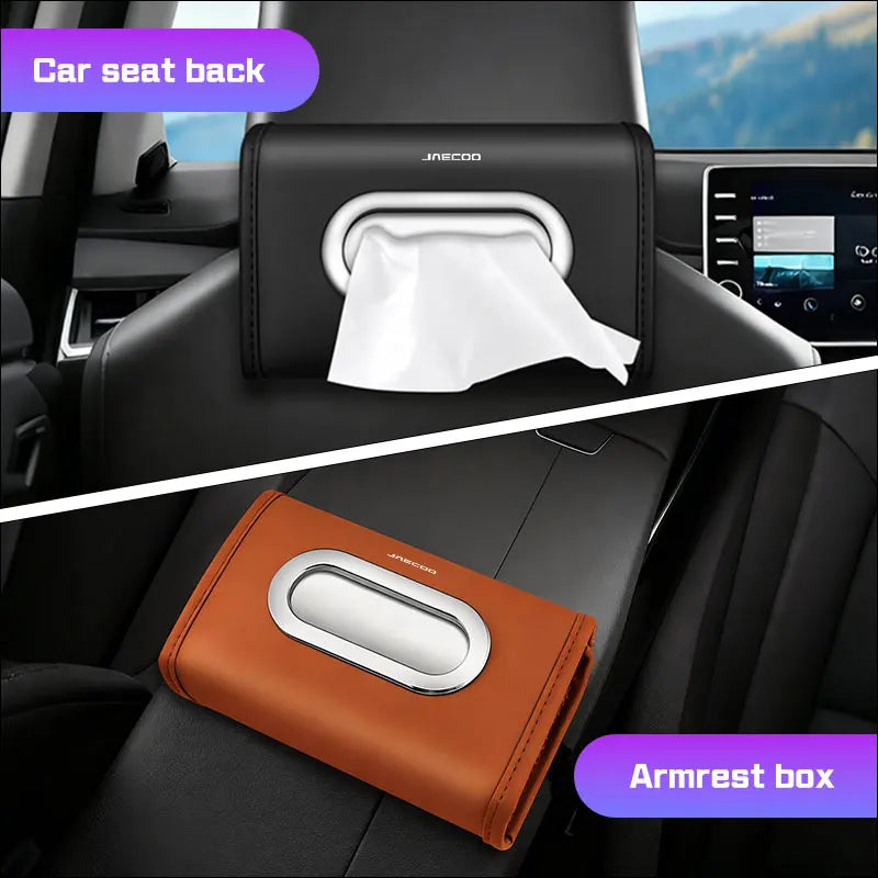 Nappa Leather Car Tissue Bag for Chery Jaecoo J7 J8 2025 2026 Auto Seat Back Hanging Kleenex Case Armrest Napkin Box Accessories