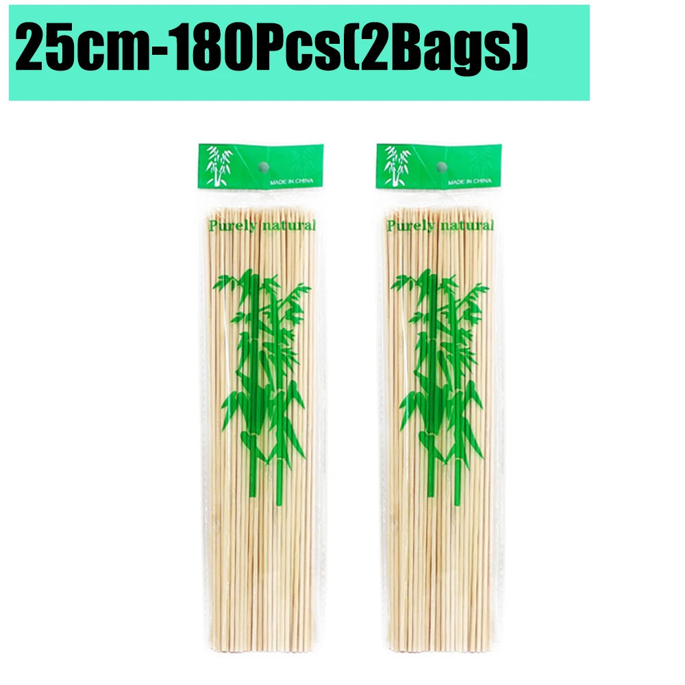 90-1350Pcs Disposable BBQ Bamboo Sticks 15/20/25/30cm for Grilling, Fruit, Kabob,BBQ, Barbecue, Kitchen, Camping, Outdoor