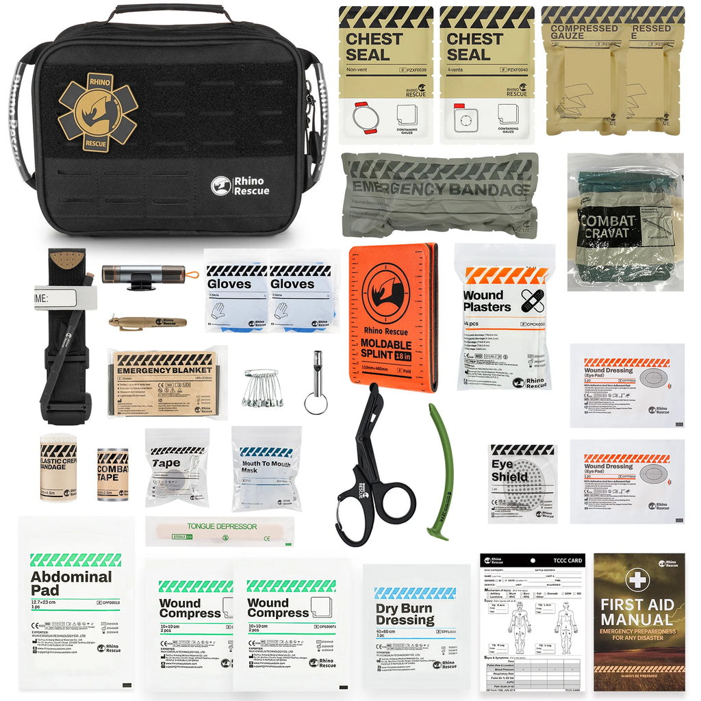 RHINO RESCUE Compact Vehicle First Aid Pack, Disaster Preparedness Kit, Molle Storage Pouch for Outdoor & Home Safety