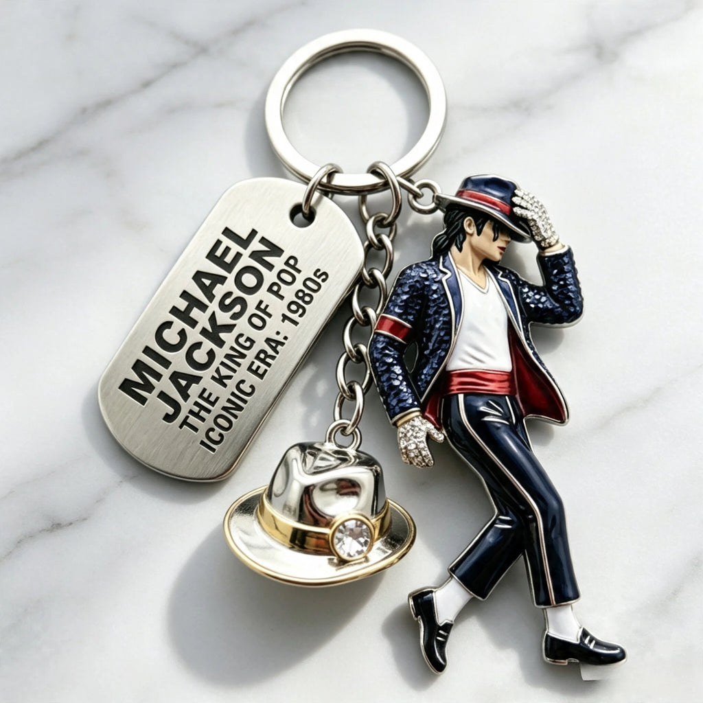 Michael Jackson Keychain, Classic Dance King Pendant Key Ring, Fashion Singer Key Chain, Creative Gift for Men Women