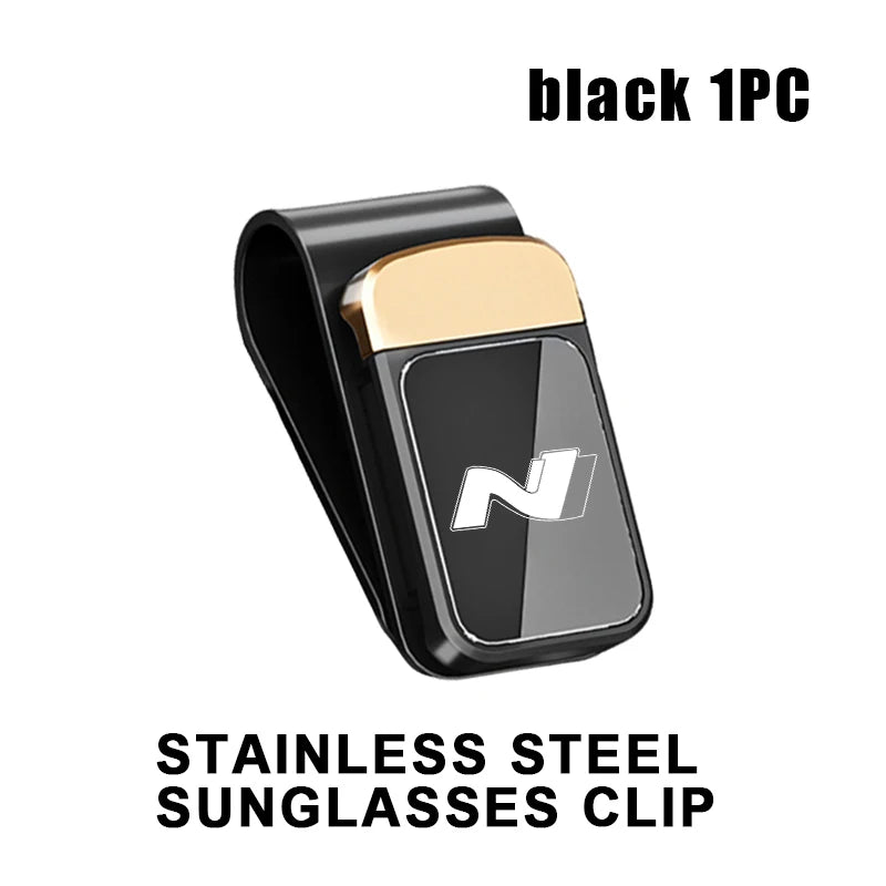 Car Stainless Steel Card Ticket Holder Sun Visor Glasses Clip For Hyundai N Line i20 i30 Sonata Tucson Azera Elantra Veloster