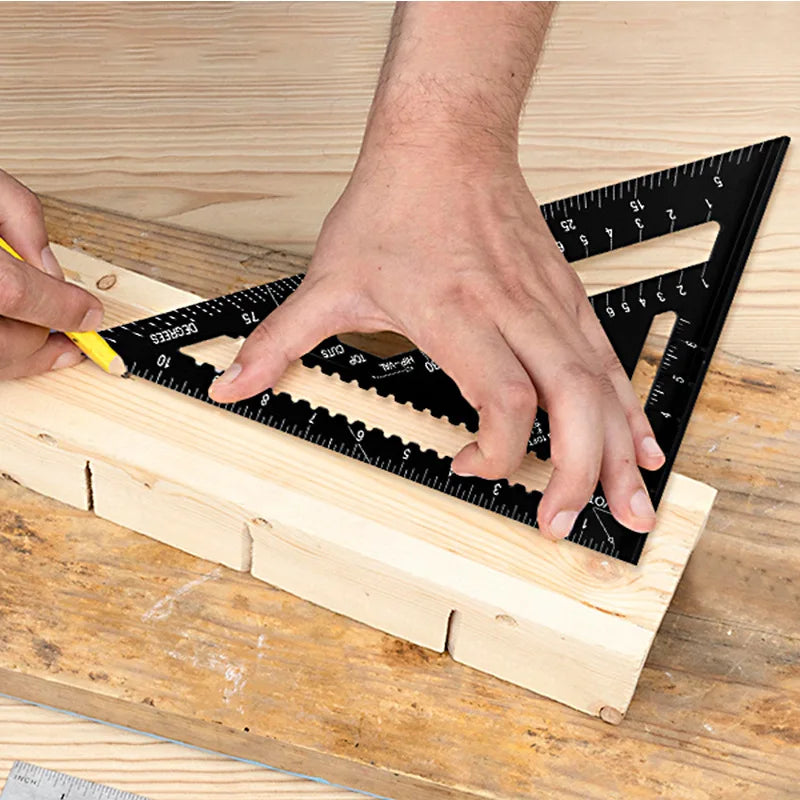 7/12 Inch Aluminum Triangle Ruler, Carpenter Measuring Layout Tool, Square & Metric/Imperial Protractor for Woodworking